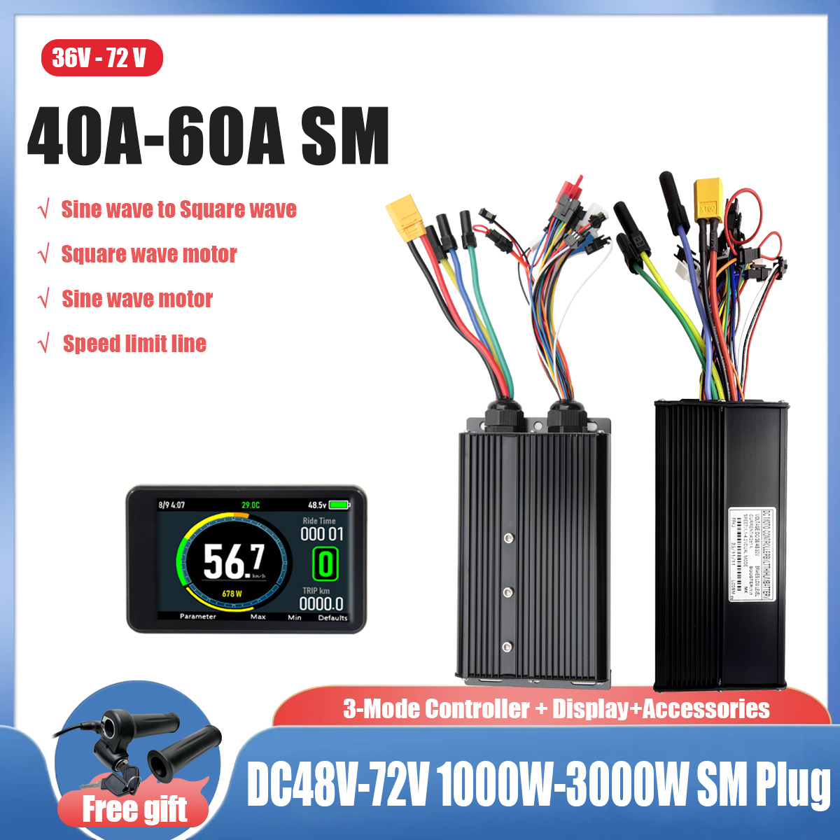 Ebike Conversion Kit 72V 3000W - EBIKE-conversión de onda sinusoidal a cuadrada,
